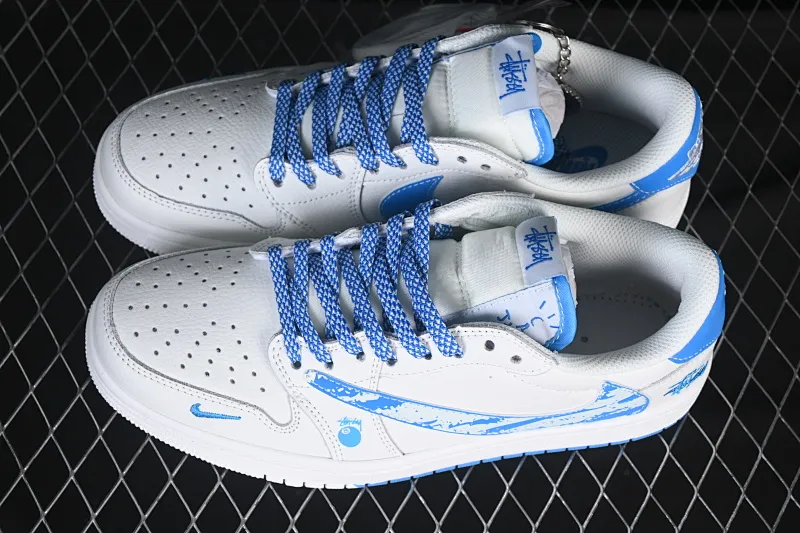 All categories Air Jordan Jordan series basketball shoes Air Jordan 1 Low High-end customized low-top sneakers Travis Scott x Fragment Design x Air Jordan 1 Low OG SP AJ1 Joe 1 Stussy joint iceberg blue low-top cultural casual sneakers DZ5899-007